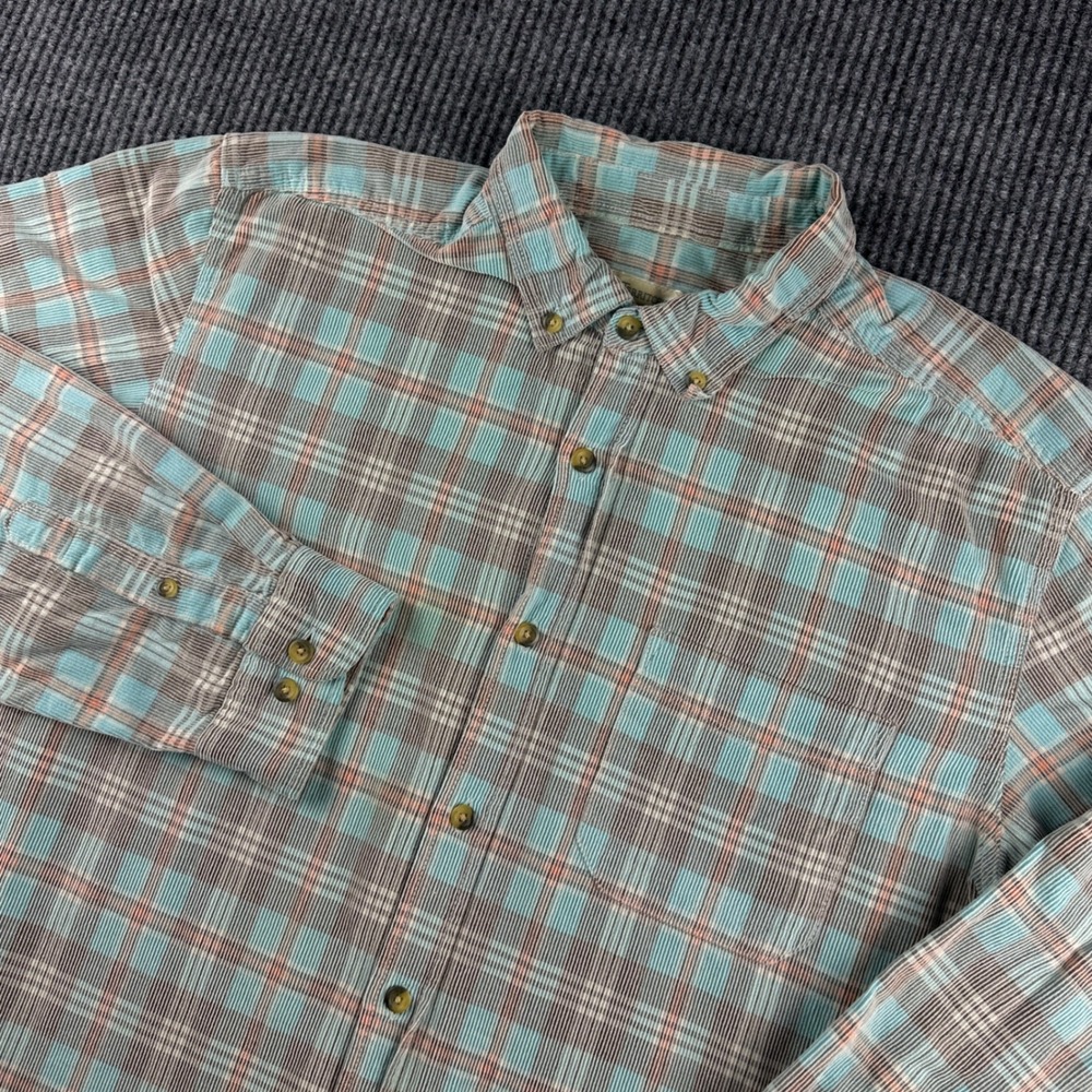 Territory Ahead Mens‎ Large Corduroy Plaid Button Down Shirt Turquoise Brown L